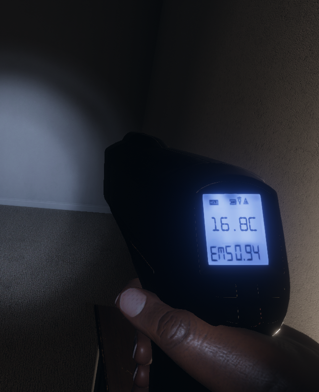 Phasmophobia Temperature Sensor Phasmophobia Temperature sensor showing 16.8 degrees celsius
