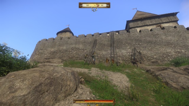 Kingdom Come Deliverance soldiers placing ladders on the walls of Talberg castle