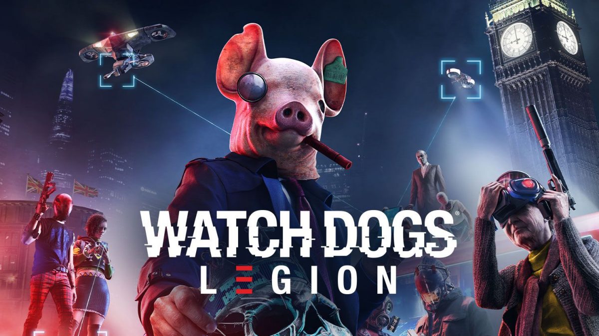 Watch Dogs Legion cover art with a hacker wearing a big head