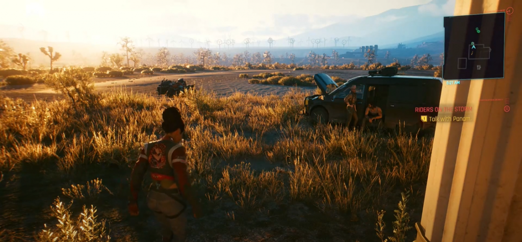Cyberpunk 2077 Badlands Sunset Cyberpunk sunset in the badlands with Panam and Saul