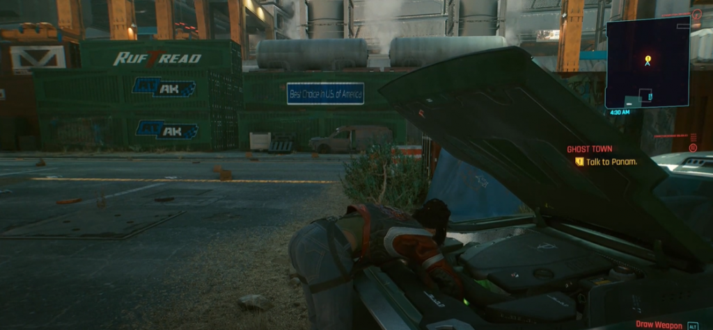 Cyberpunk 2077 Panam with her Car Panam Palmer bending over her loaner car
