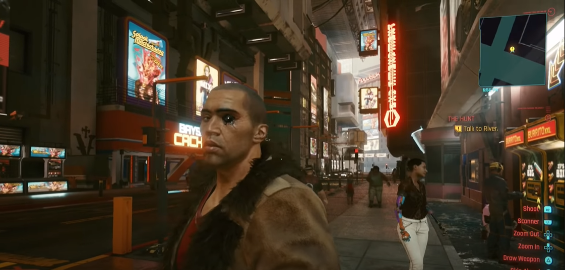 Cyberpunk 2077 River Ward walking the street