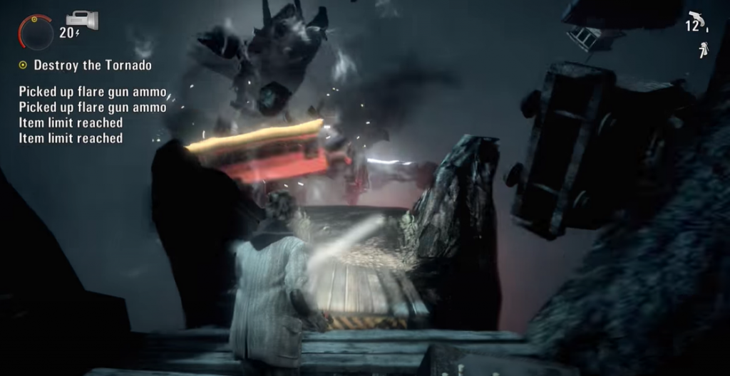 Alan Wake dark tornado of vehicles floating around it
