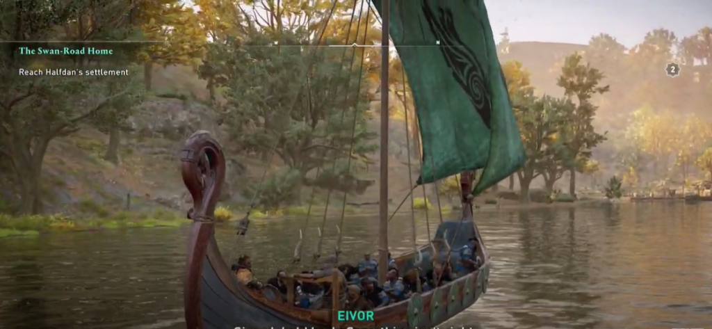 Assassin's Creed Valhalla Sailing English River Assassin's Creed Valhalla England sailing down a river with Eivor's longboat