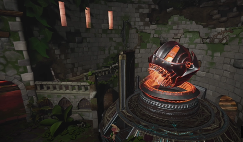 Moss VR game mechanical eye sentry looking for Quill the mouse