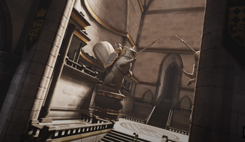 Moss VR game castle throne hall with giant mouse statues