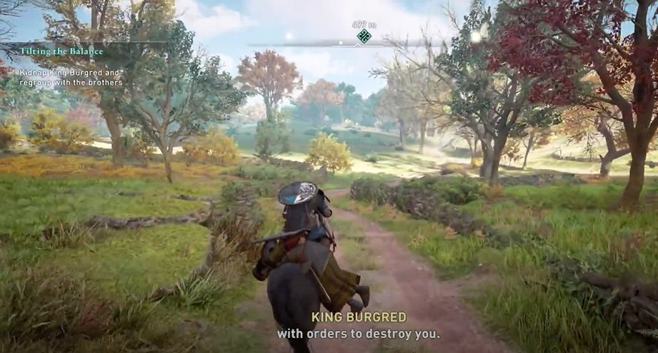 Assassin's Creed Valhalla Kidnapping the King Assassin's Creed Valhalla Eivor riding with King Burgred tied up and thrown over the back of the horse