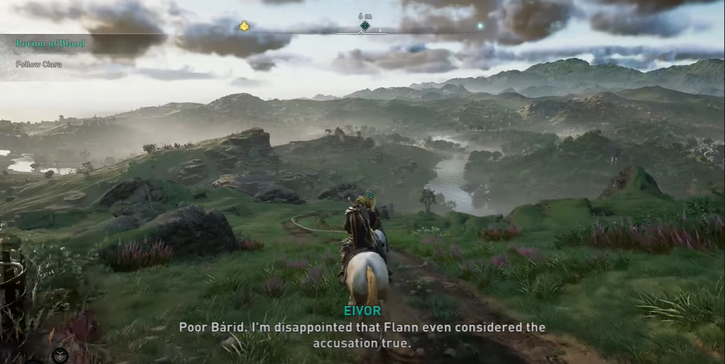 Assassin's Creed Valhalla Wrath of the Druids view of emerald green Ireland on horseback