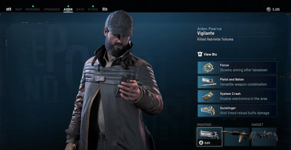 Watch Dogs Legion Bloodline Aiden Pearce Watch Dogs Legion Bloodline Aiden Pearce with his hat and trench coat next to his skills