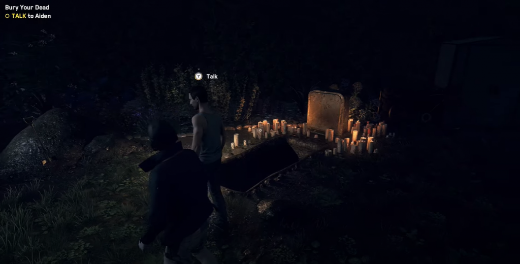 Watch Dogs Bloodline Aiden Pearce Coma Watch dogs legion bloodline DLC Aiden Pearce coma dream of his grave with candles next to it