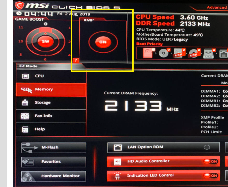 MSI Bios Memory XMP Profile Setting MSI Bios Memory XMP Profile Setting