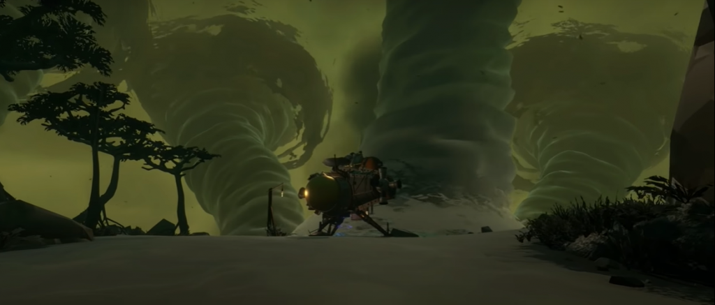 Outer Wilds Giant's Deep Water Spouts Outer Wilds Giant's Deep 3 water spouts with a spaceship in the path