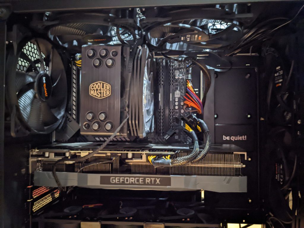 Cooler Master CPU cooler and Geforce RTX 3090 inside be quiet! case