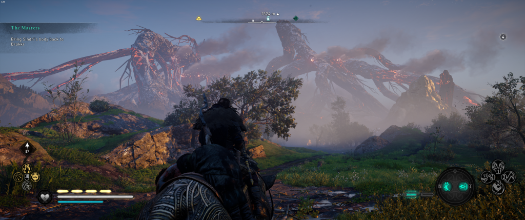 AC Valhalla Dawn of Ragnarok DLC Svartalfheim with fire branches in the distance 