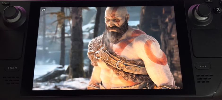 God of War Kratos cutscene on Steam Deck