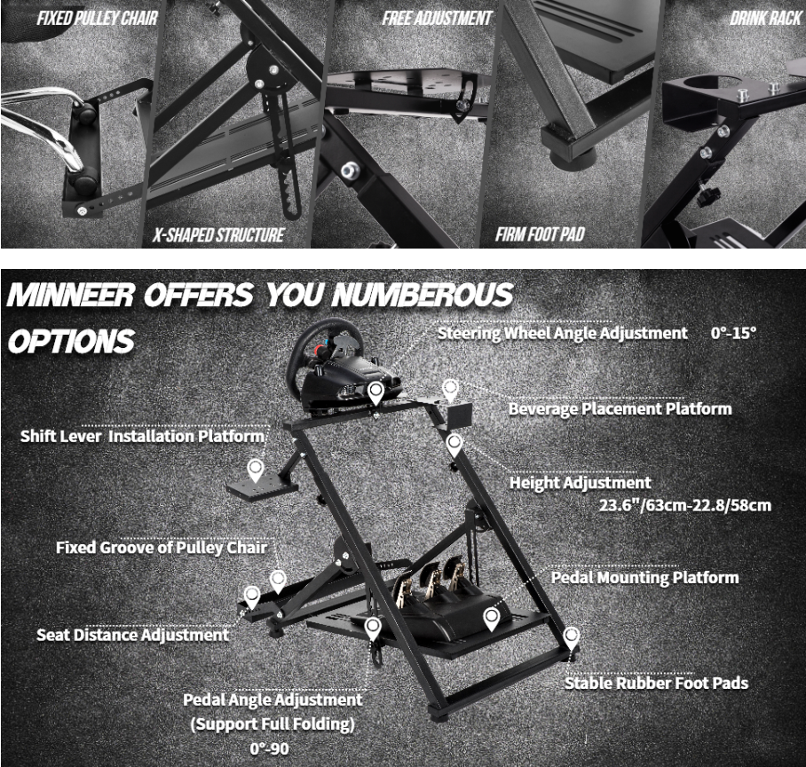 Minneer G920 Racing Wheel Stand with office chair fixture