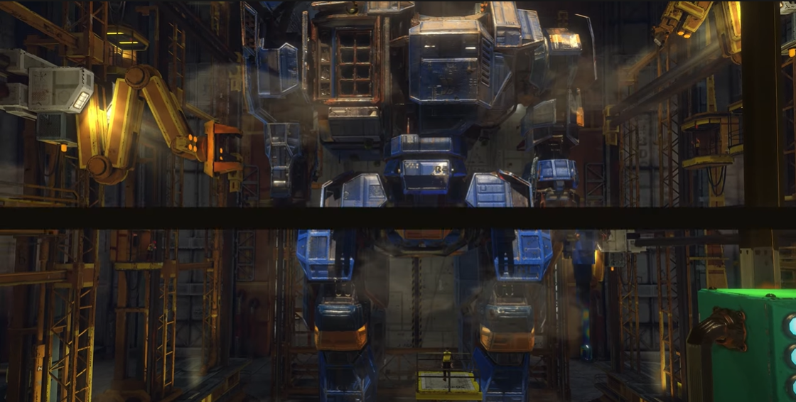 Vox Machinae VR Grinder Mech robot in hangar
