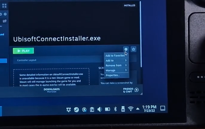 Steam Shortcut Properties Menu Steam UbisoftConnectInstaller.exe properties menu