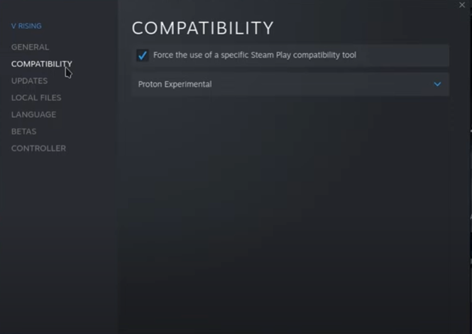 Force Compatibility Mode Steam Deck game properties compatibility section
