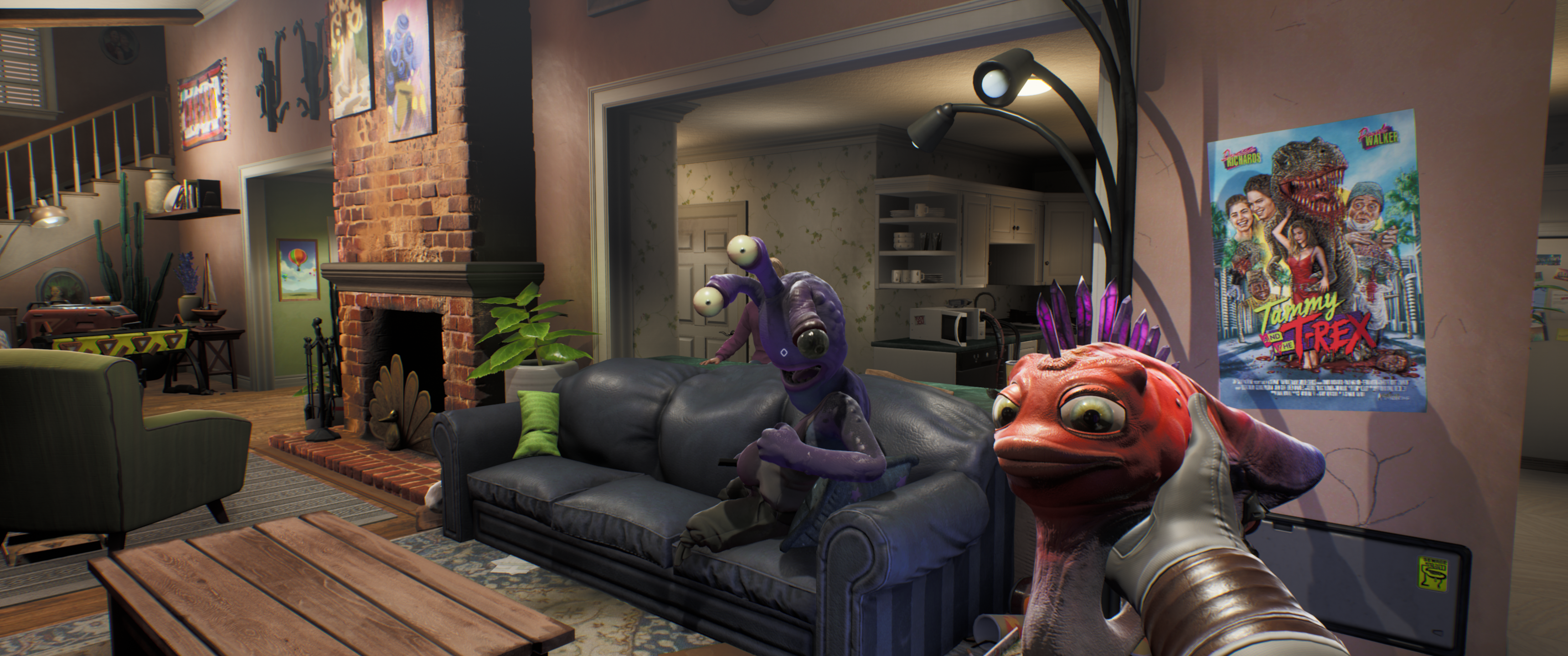 High on Life inside the house with Gene on the couch and Sweezy in hand