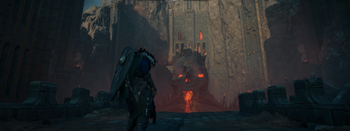 Assassin's Creed Valhalla the Lost Saga DLC with giant skull with lava