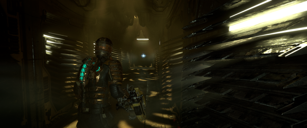 Another Dark Hallway Dead Space Isaac Clarke walking down a dark hallway with Ripper in hand