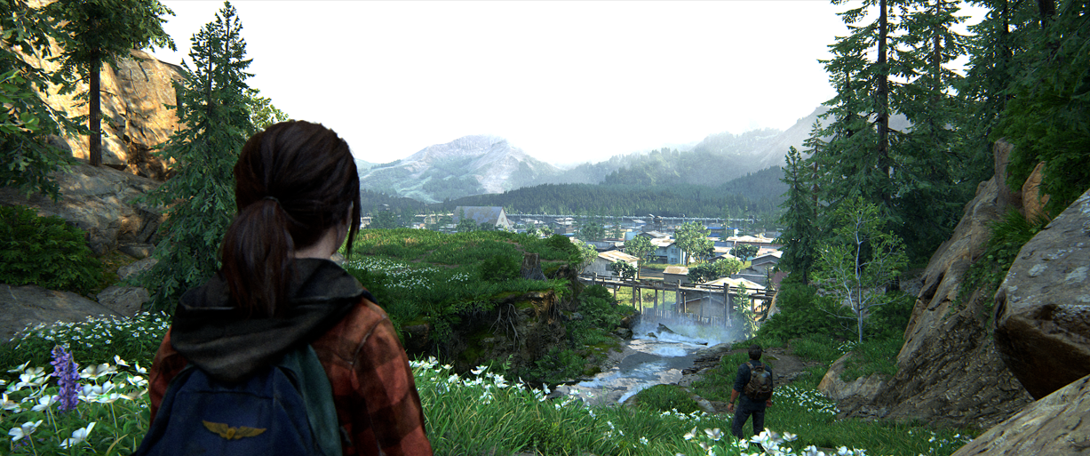 The Last of Us Part 1 Ellie and Joel overlooking Jackson