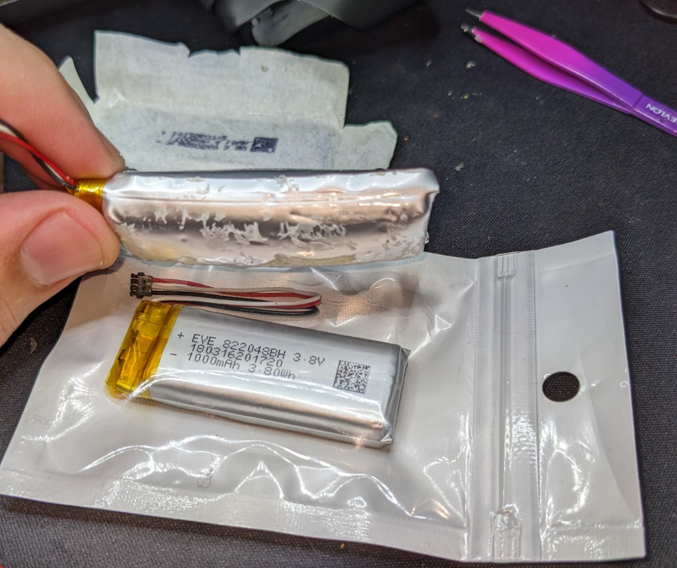 My Old Swollen Battery Old bloated lithium battery from Valve Index Controller vs new XINJ battery