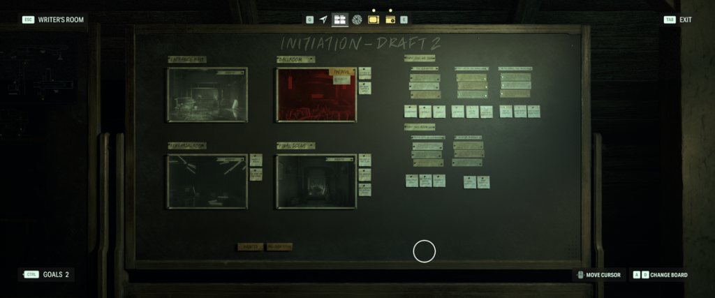 Alan Wake 2 Initiation draft 2 story board in his writer's room