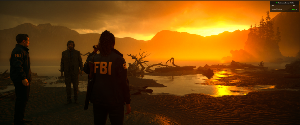 Sun Up on Cauldron Lake Alan Wake 2 Sunrise with Saga Anderson, Alan Wake and Alex Casey