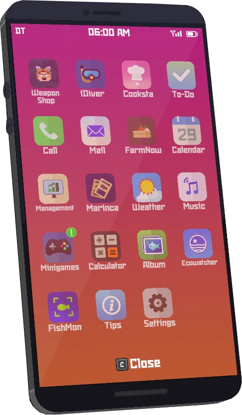Phone Apps Dave the Diver phone menu with apps for upgrades