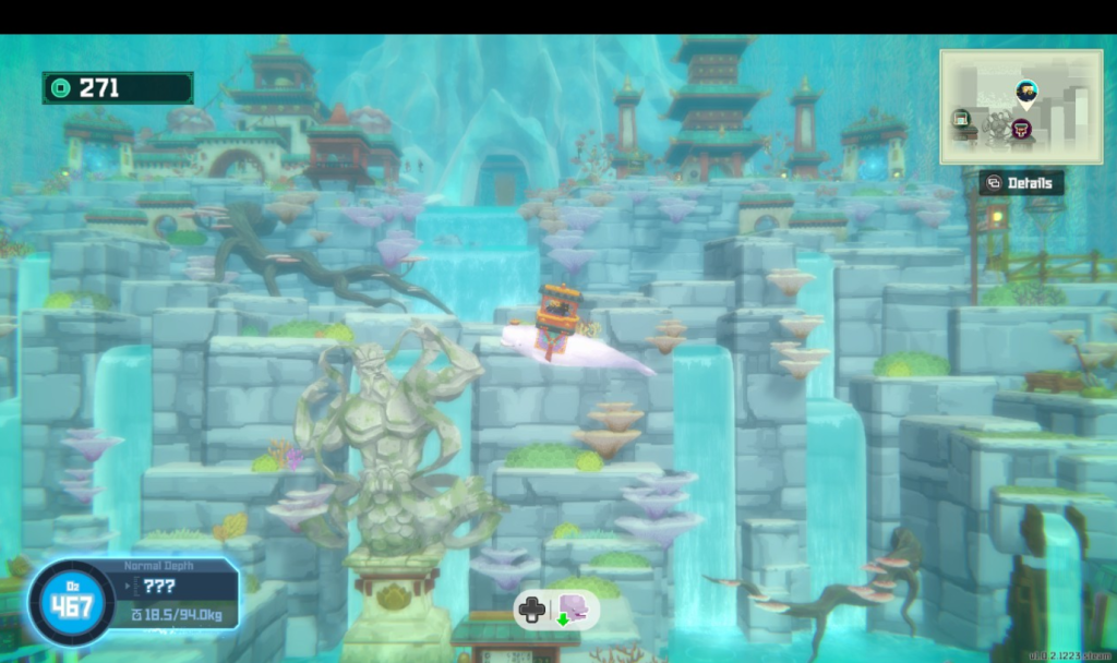 Sea People City Sea people city in Dave the diver with Dave riding a Beluga whale taxi with statue in the background