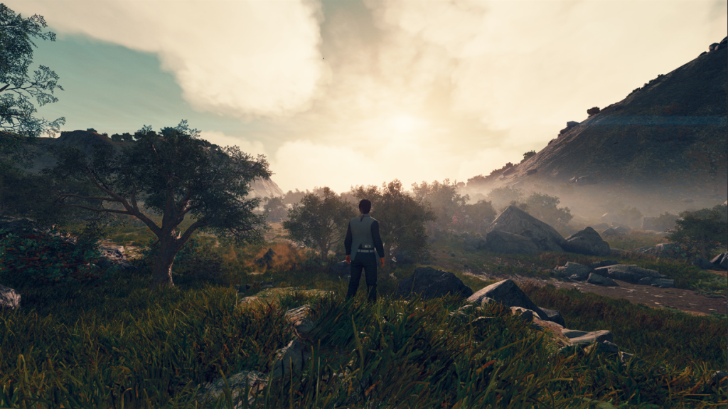 Enjoying the Views in Starfield My Starfield character enjoying the view of a sunset