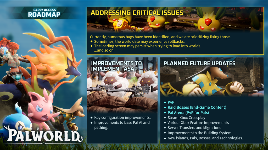 Palworld Roadmap with planned future updates and improvements