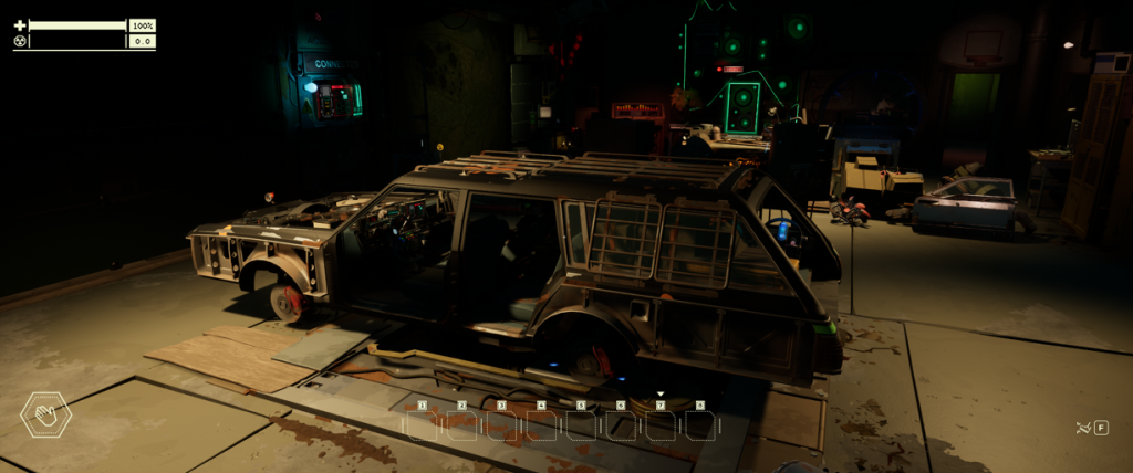 Pacific Drive garage station wagon with all part stripped off