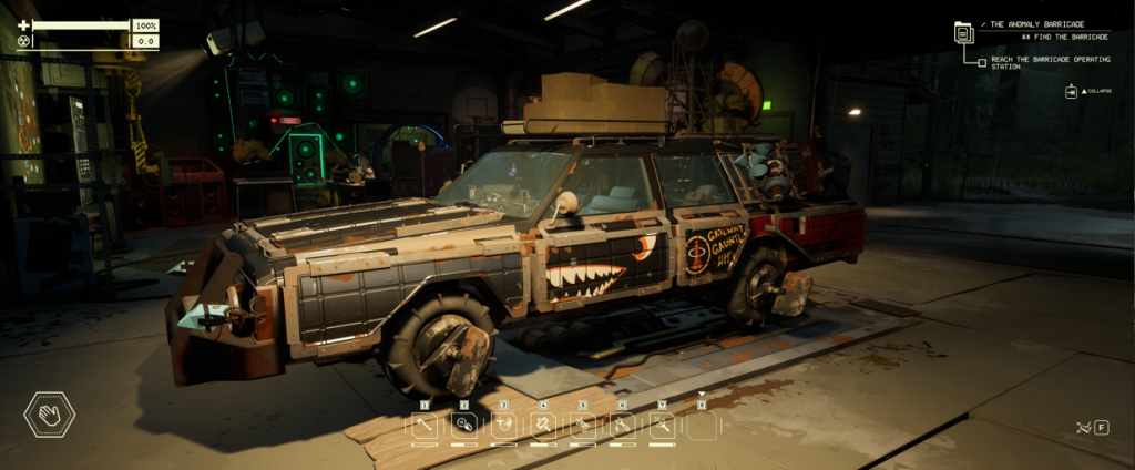 My Car with Tons of Upgrades Installed Pacific Drive car upgraded with paddle tires and armored panels