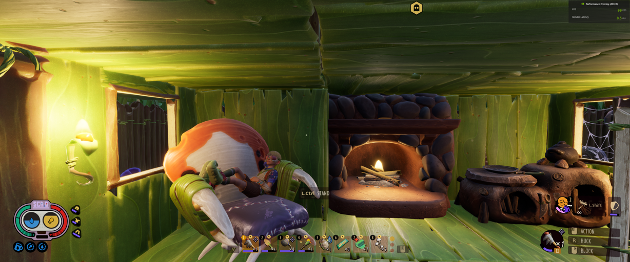My Grounded base living room with recliner and fireplace