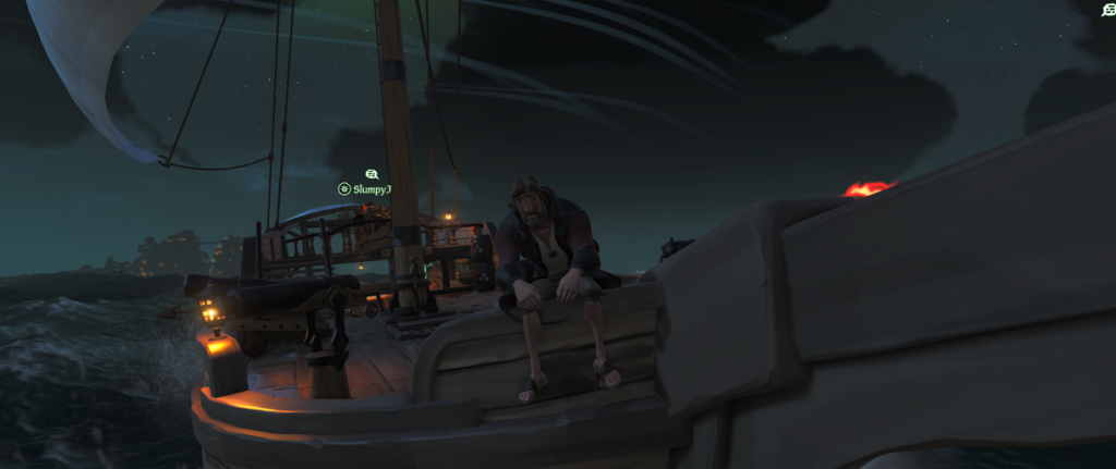 Sitting on the Sloop Sitting on the boat at night on the Sea of Thieves