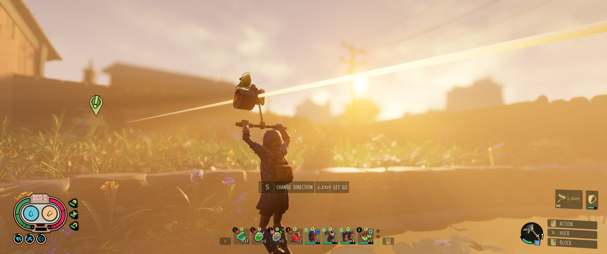 Grounded zipline ride at sunset