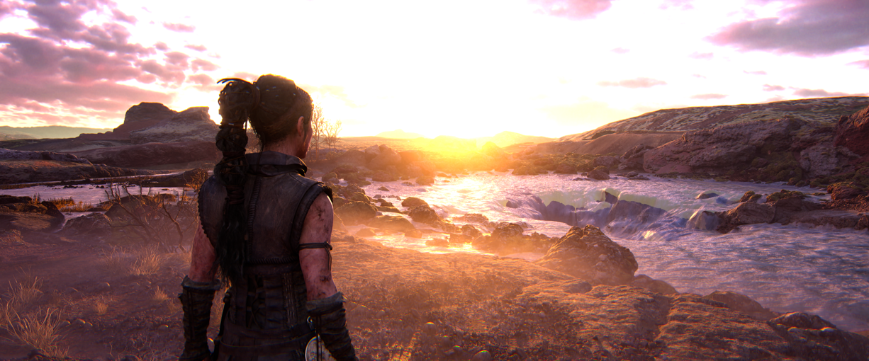 Senua's Saga Hellblade 2 Sunset over landscape with water