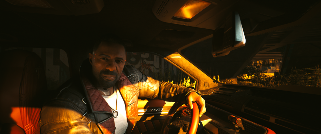 Face Time with Reed Solomon Reed behind the wheel of a car in the Phantom Liberty DLC