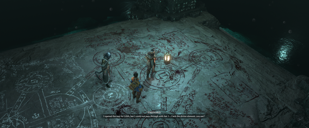 Blood Ritual Diablo 4 blood ritual on the floor with 3 characters reading it