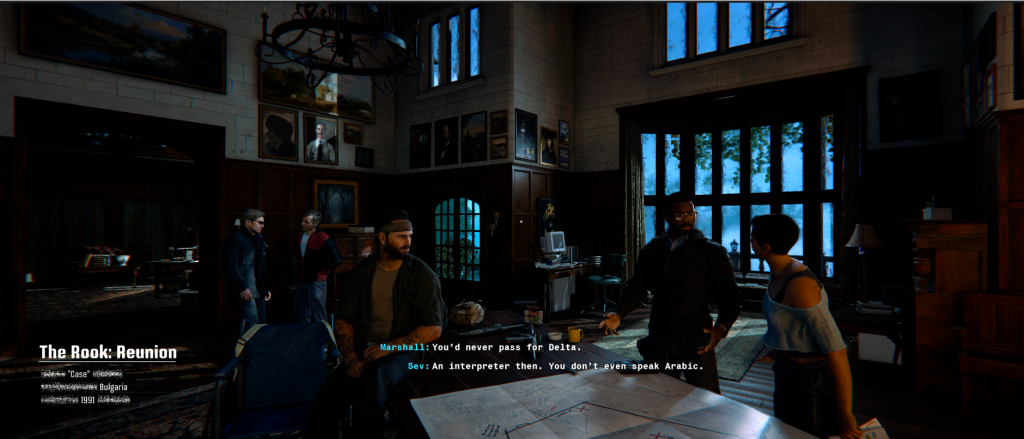 The Rook Safehouse COD Black Ops 6 the Rook safehouse with the entire team talking with Adler, Sev, Marshall, Case and Woods.