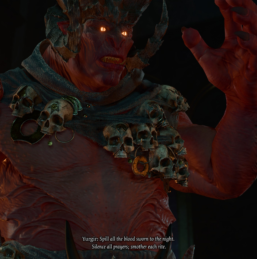 Yugir the Orthon Baldur's Gate 3 Act 2 Yugir the Orthon with his skull neck band