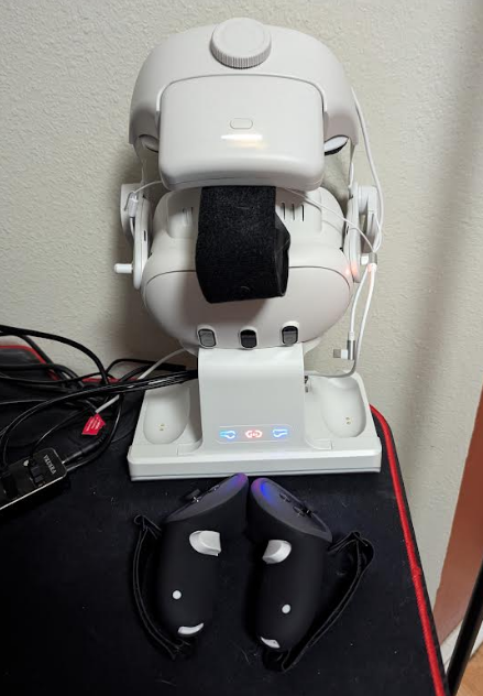 Quest 3 Charging Station My Quest 3 fully upgraded with audio and battery strap, charging station, face fan and silicon controller grips