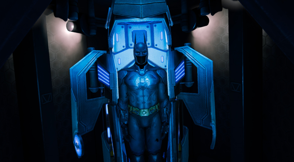 The Bat Suit in it's container in Batman Arkham Shadow