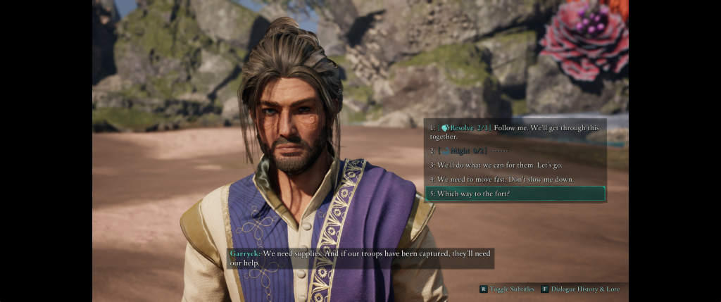 My Avowed character with man bun, beard and mustache