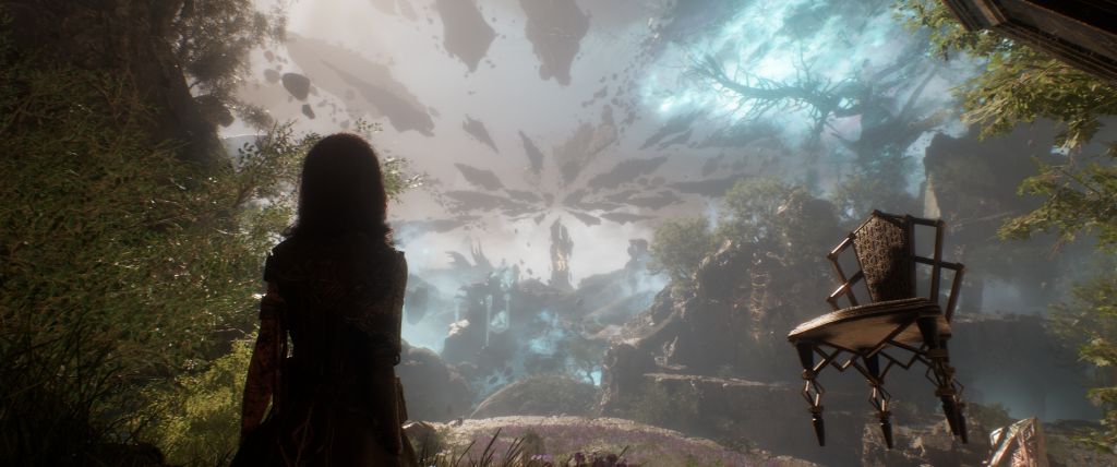 Lune looking out to the Paintress monolith in Clair Obscur Expedition 33