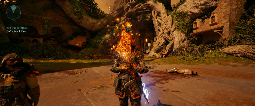 Avowed Inquisitor Lodwyn burning from a loss of faith