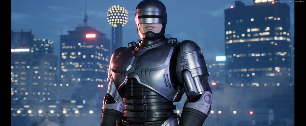 Robocop Robocop with Detroit in the background